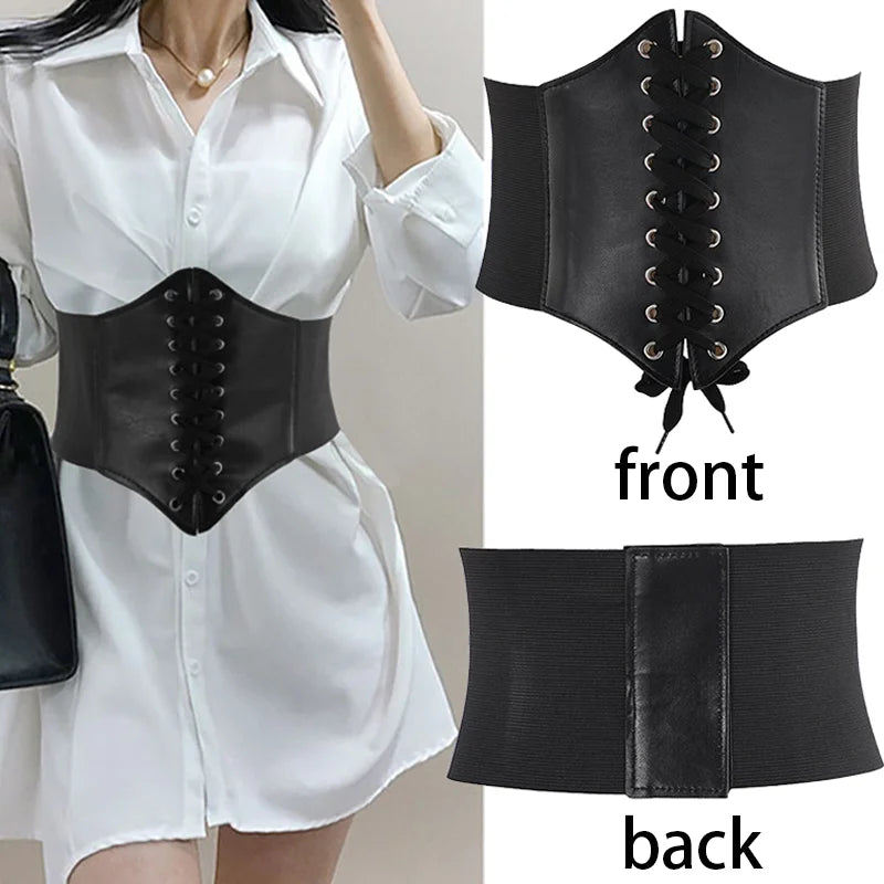Corset feminino modelador de corpo, cinto largo e sexy de couro, faixa abdominal