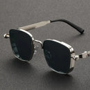 Men Driving Sunglasses Vintage Steampunk Square Sunglasses Metal Frame with Spring Hinges Women Eyepiece Trendy Driver Glasses