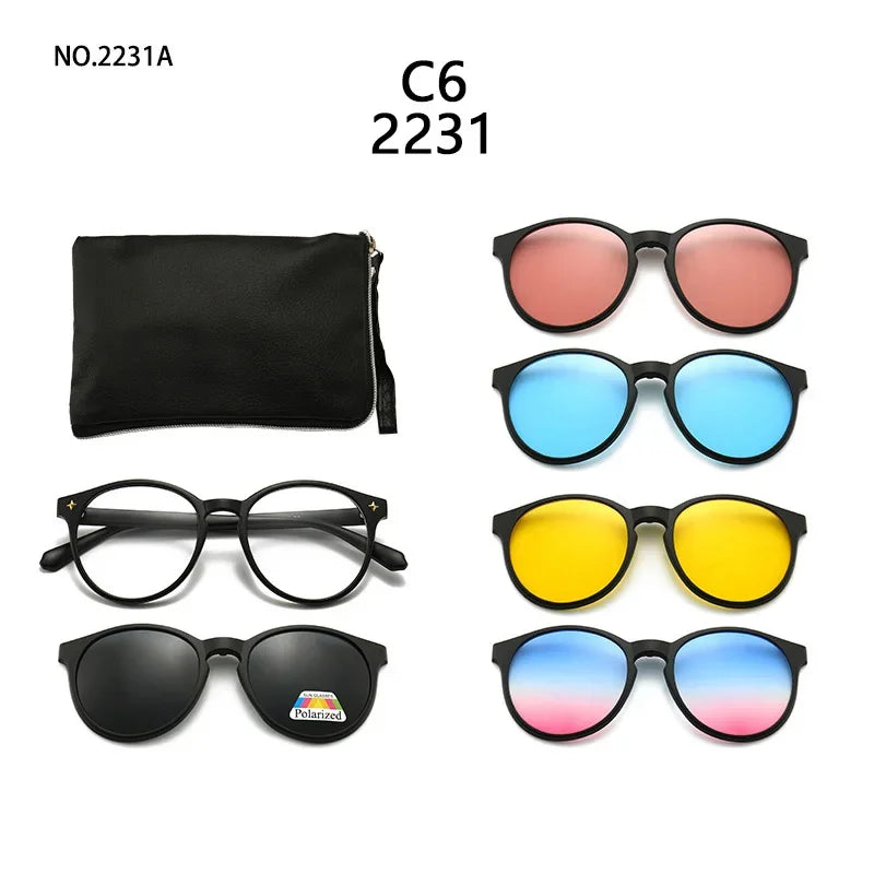 Óculos de Sol Polarizados Magnéticos Personalizados 6 em 1 para Homens e Mulhes