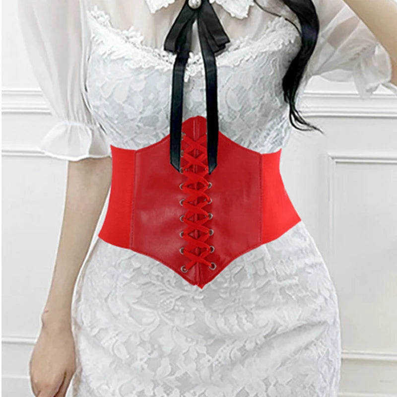 Corset feminino modelador de corpo, cinto largo e sexy de couro, faixa abdominal